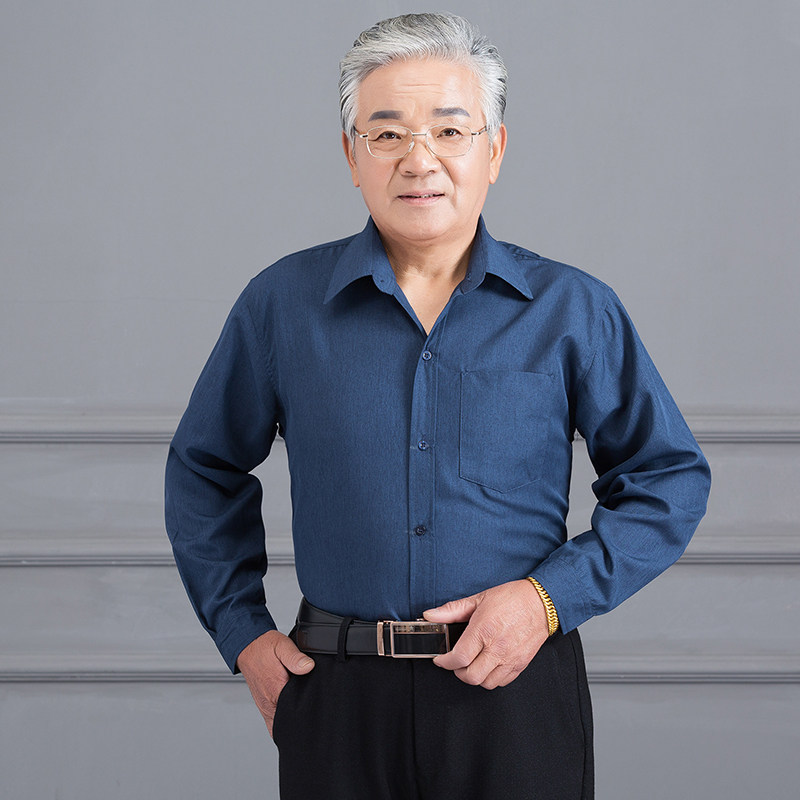 春秋季宽松中老年父亲爸爸衬衫