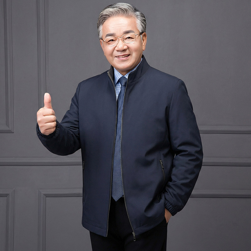 爸爸装春秋新款中老年男薄款拉链夹克姥爷夏季夹克衫60-80岁外套