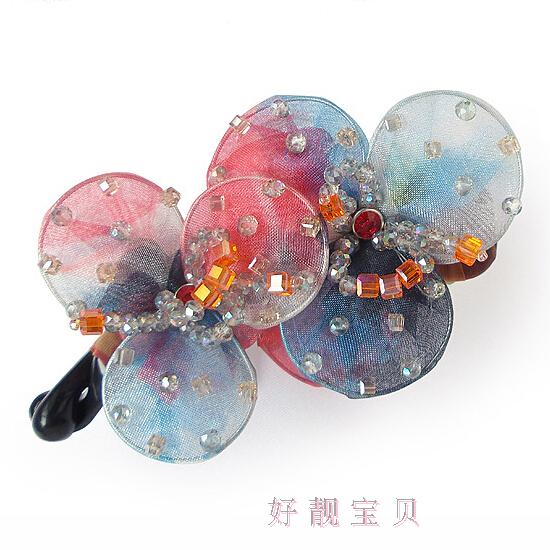 【48包郵】茜子風/流行she炫彩水晶紗質香蕉夾/發夾s/發飾