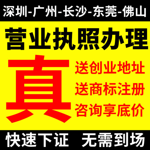 深圳广州长沙公司注册工商营业执照代办理注销变更代理记账报税快