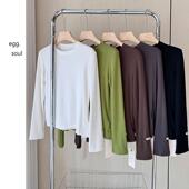 韩国egg鸡蛋家春秋打底衫 纯棉亲肤弹力百搭学生简约定标贝壳上衣T