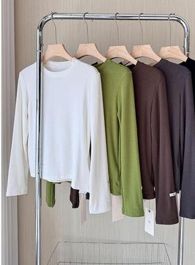 韩国egg鸡蛋家春秋打底衫纯棉亲肤弹力百搭学生简约定标贝壳上衣T