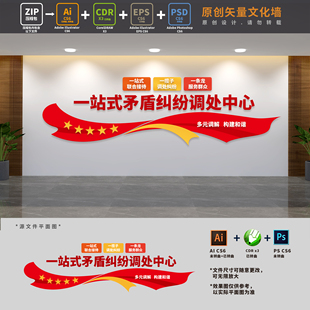 一站式矛盾纠纷调处中心文化墙综治信访超市调解室AI+CDR+PSD素材