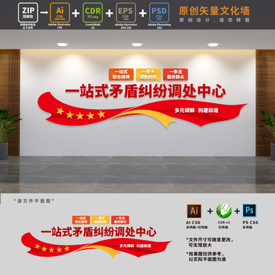 一站式矛盾纠纷调处中心文化墙综治信访超市调解室AI+CDR+PSD素材