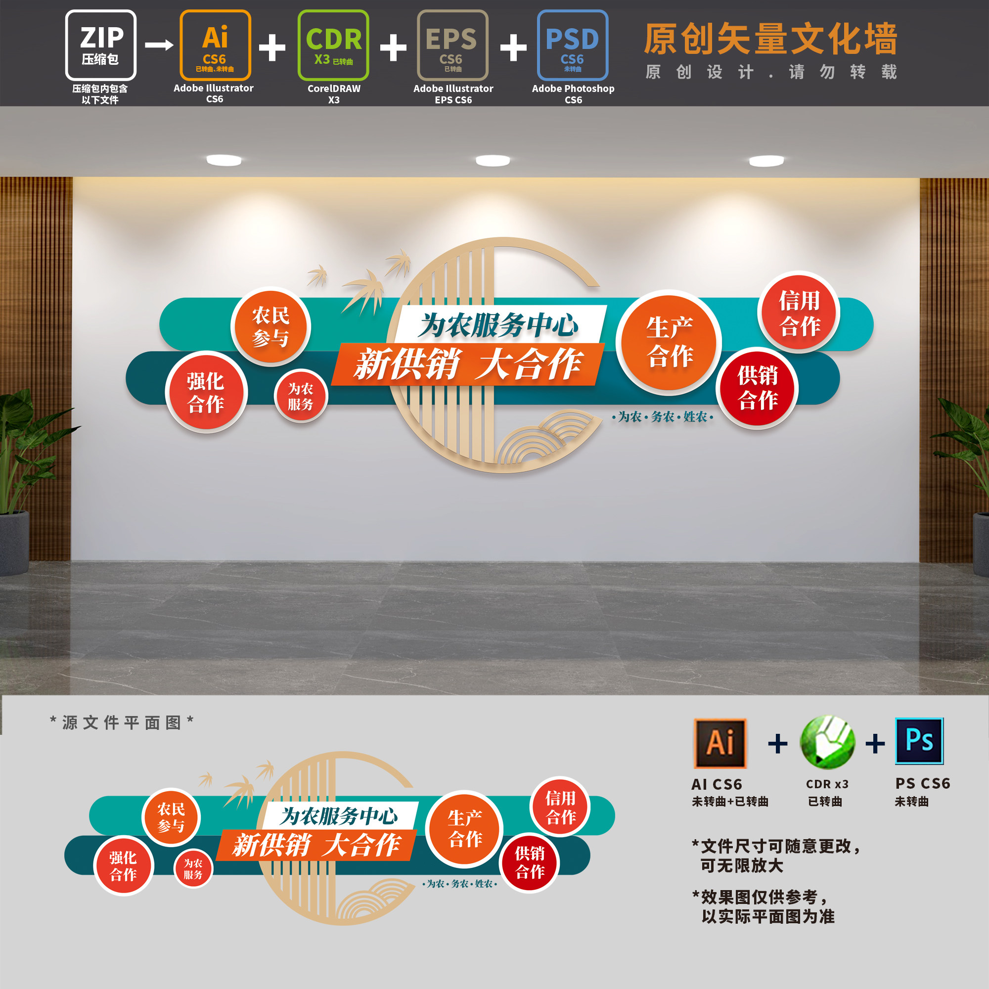 供销合作社为农服务中心文化墙农业农村形象背景墙ai cdr psd素材