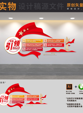 非公有制企业强化五个红色引领文化墙AI+CDR+PSD设计稿素材模版