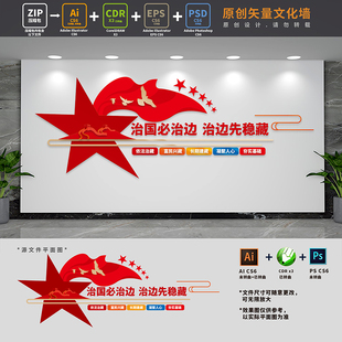 治国必治边先稳藏新时代党的治藏方略党建文化墙AI+CDR+PSD设计稿