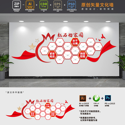红石榴家园风采照片墙民族团结标语活动剪影文化墙AI+CDR+PSD素材