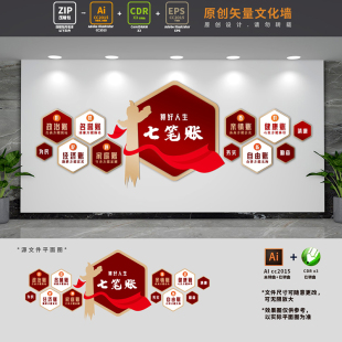 算好人生七笔账党建廉政文化墙廉洁标语形象背景墙AI+CDR设计稿