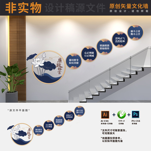 廉政建设展板格言警句楼梯清廉国企医院学校文化墙AI+CDR+PSD素材