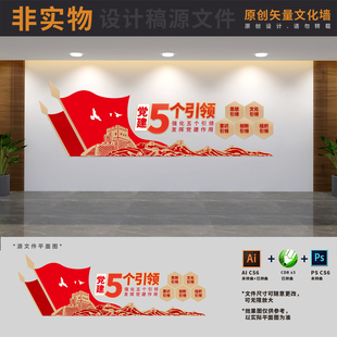 非公有制企业五个引领文化墙国企支部建设背景墙AI+CDR+PSD设计稿