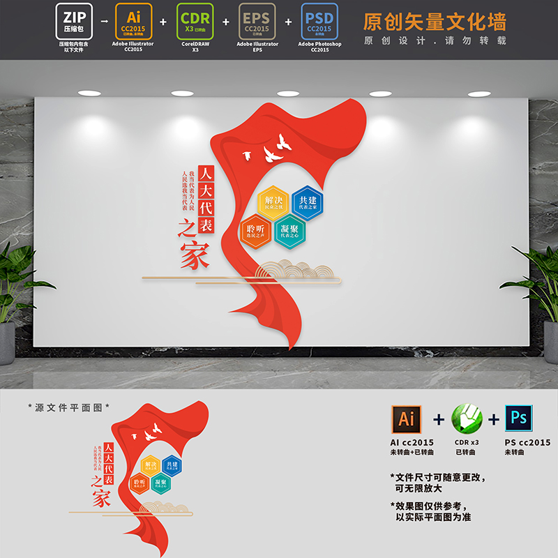人大代表之家活动室标语文化墙联络站政协背景墙AI+CDR+PSD设计稿