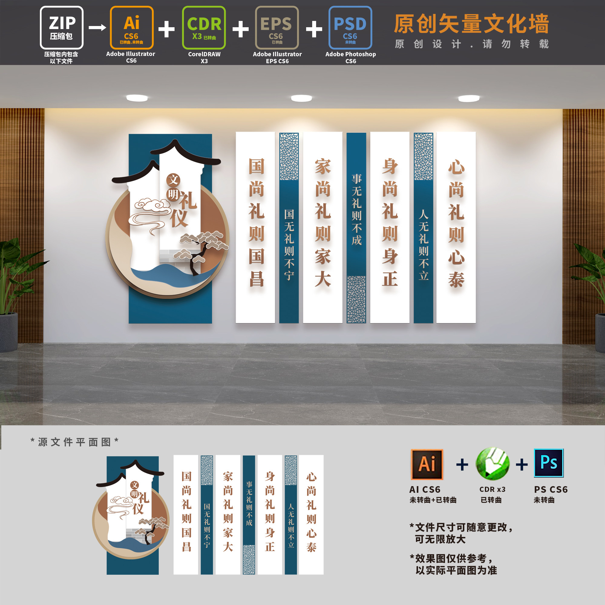 校园八礼四仪传统文明礼仪文化墙社区道德讲堂背景ai cdr psd素材