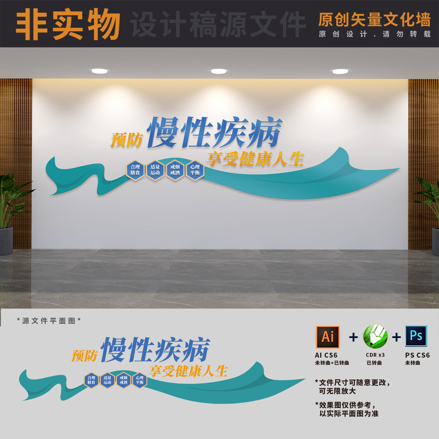 医院医疗门诊预防慢性疾病标语宣传栏展板文化墙ai cdr psd设计稿