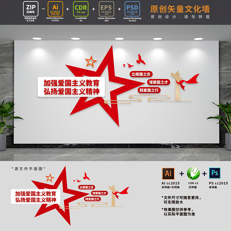 青少年爱国主义精神教育校园学校党建标语文化墙ai cdr psd设计稿