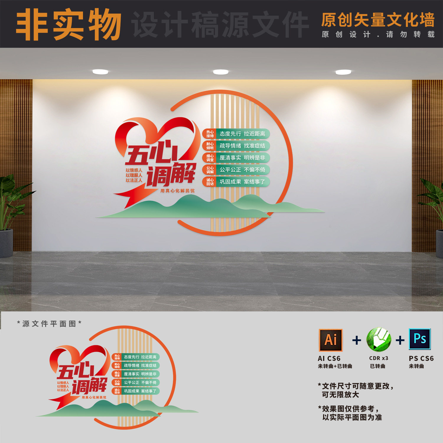 社区综治中心五心调解文化墙信访派出所调解室背景AI+CDR+PSD素材