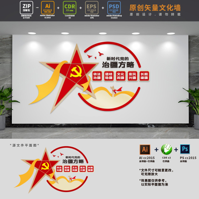 新时代党的治疆方略党建标语文化墙AI+CDR+PSD矢量设计稿素材文件