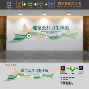 健全公共卫生服务体系健康中国建设医院医疗文化墙AI+CDR+PSD素材