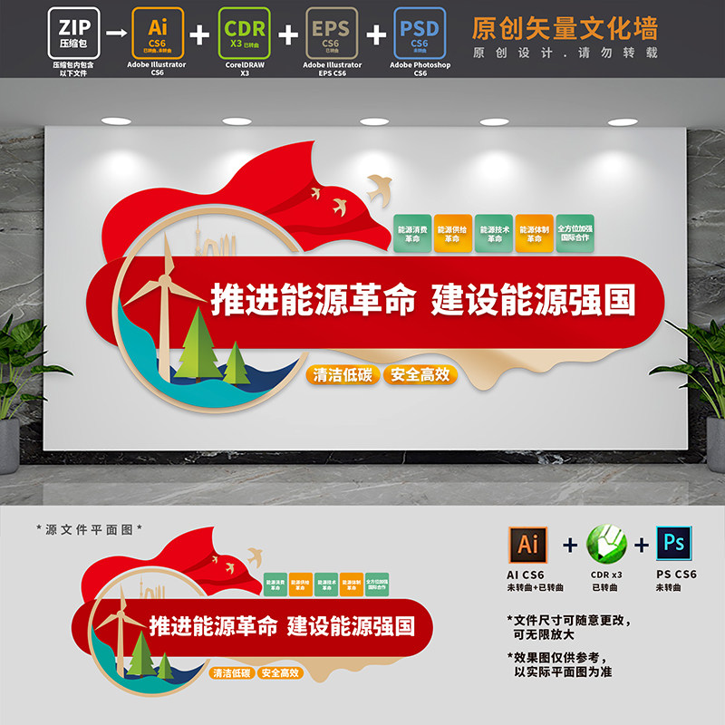 建设能源强国标语电网电力煤炭石油能源局文化墙AI+CDR+PSD设计稿