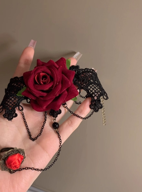 暗黑系玫瑰花蕾丝手腕套手链酒红色手袖lolita洛丽塔结婚礼服袖套