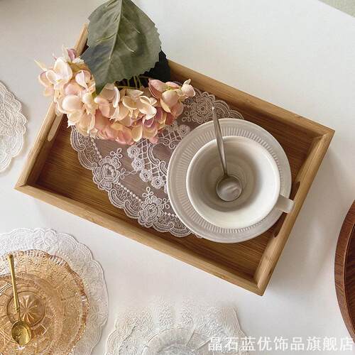 宫廷ins网格绣花蕾丝垫立体花圆