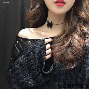遮颈纹颈带蝴蝶结项链女锁骨链蕾丝带黑色颈带项圈颈饰颈链洛丽塔