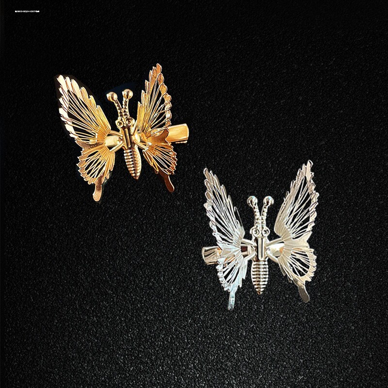 小时候会动的蝴蝶发夹子头饰弹簧发卡女孩儿童年水钻抖动对夹侧边