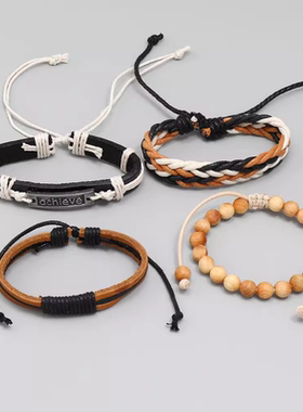 街头潮流叠戴手串男女同款酷飒废土风配饰少年感个性手链木珠日系