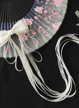 古风汉服小龙女发饰白色大蝴蝶结发夹飘带发卡发带古装头饰顶夹.