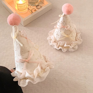 拍照小女孩纱帽侧边丝带生日必备节日花童发夹氛围鸭嘴ins