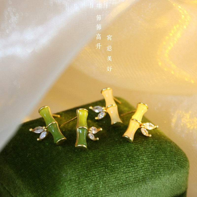 热销中仿和田玉竹节耳钉高级气质独特耳饰小众设计感耳环