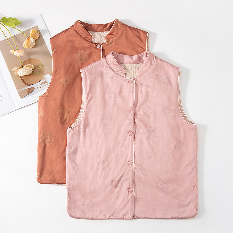 复古风立领真丝背心坎肩纯色100%桑蚕丝填充舒适亲肤秋冬马甲无袖,女士内衣/男士内衣/家居服,保暖上装,淘宝优惠券,粉丝福利购,淘宝优惠卷