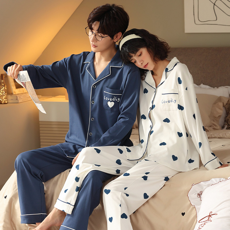 2022新品首发春季男女全棉睡衣长袖休闲开衫情侣款家居服休闲套装