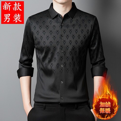 男士加绒舞蹈衬衫加厚保暖暗花练功服拉丁国标摩登舞蹈演出服上衣