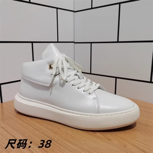 特价 品牌撤柜真皮断码 透气牛皮单鞋 厚底侧拉链高帮小白鞋 清仓 男鞋