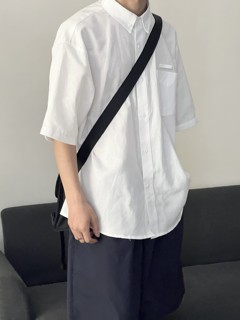 【阿XIAN】日系落肩宽松短袖白衬衫休闲纯色夏季衬衣青年学生衣服