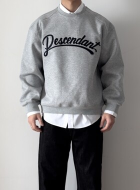 【阿XIAN】字母贴布灰色卫衣春秋季圆领休闲运动套头上衣