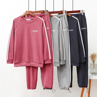 内搭双面磨毛自发热保暖套装 女二杠弹力绳长袖 套装 德绒秋衣秋裤