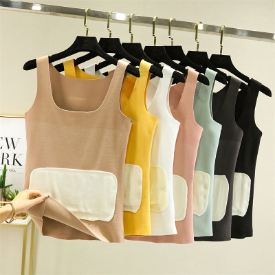 无痕德绒背心女秋冬内搭圆领打底衫外穿加绒无袖发热大码内穿上衣