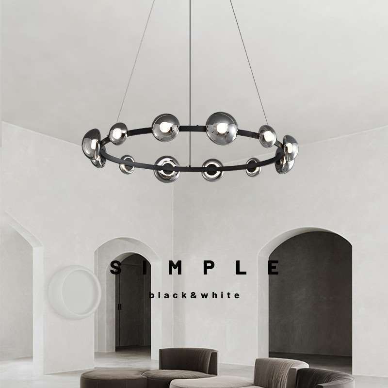 意式极简 客厅吊灯现代简约高端大气圆环北欧创意玻璃别墅卧室灯