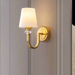 美式 全铜壁灯简约现代水晶轻奢客厅背景墙灯过道卧室床头灯M2201