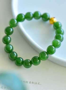 18k金配件搭配和田玉碧玉10m手串和田玉碧玉手串大气精致和田玉