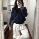 假两件格子拼接针织开衫 外套 毛衣女秋冬2025新款 松弛感慵懒风短款