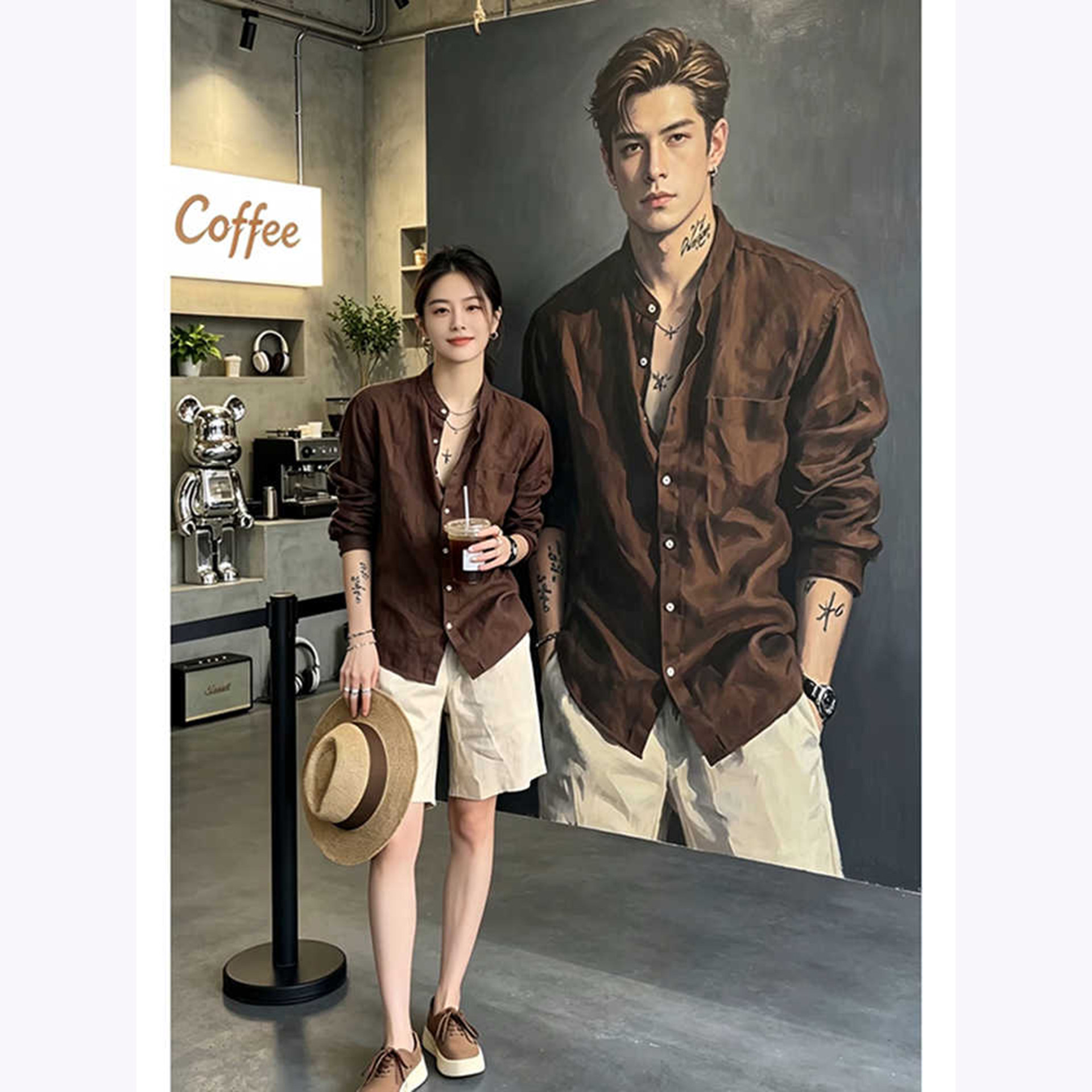 美式复古老钱风亚麻衬衫男士夏薄款那不勒斯教父休闲立领长袖衬衣