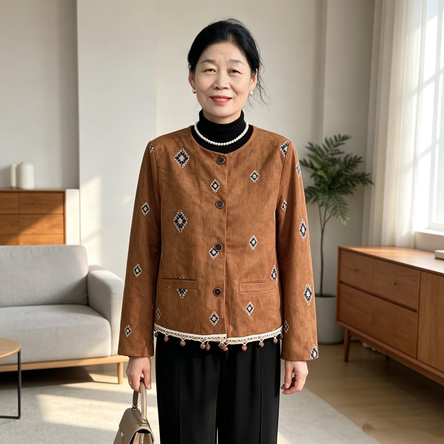 中年女装复古民族风时尚圆领外套