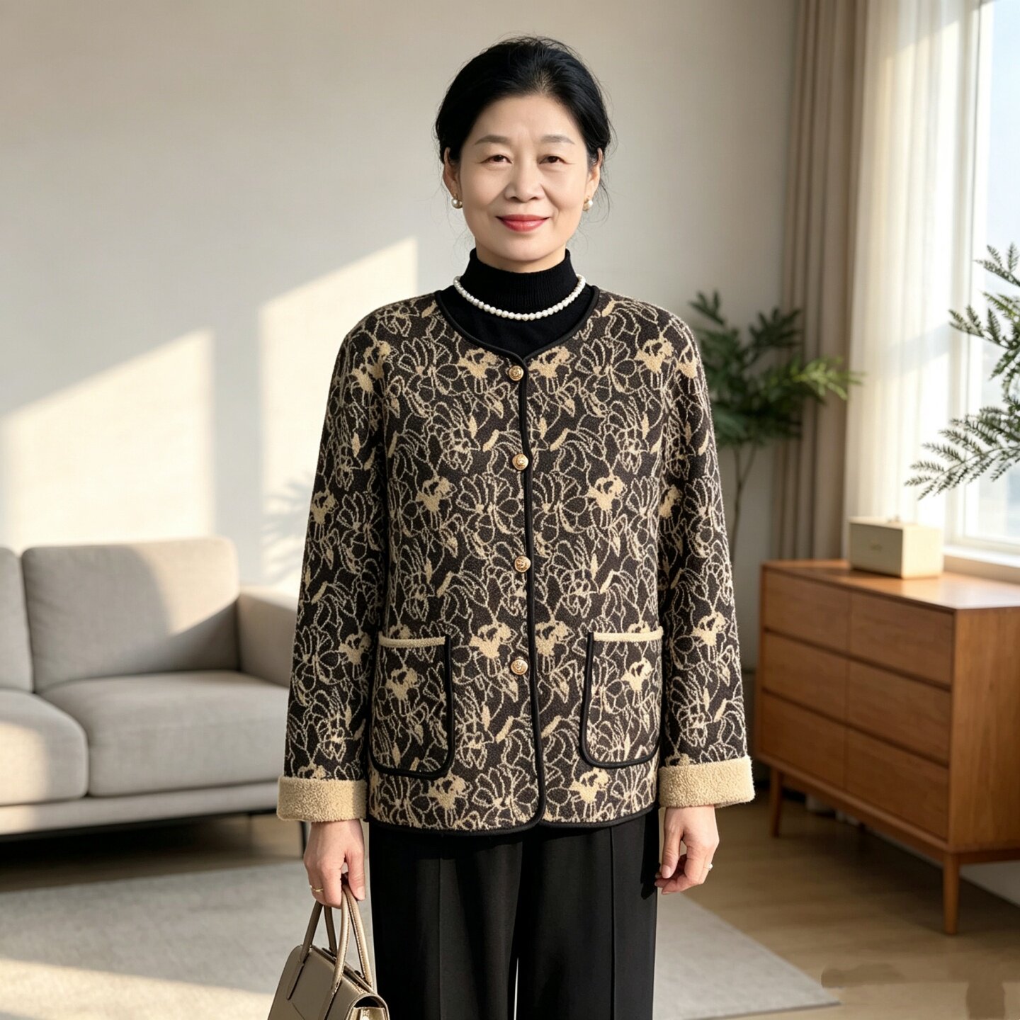 中年妈妈装时尚休闲针织开衫外套