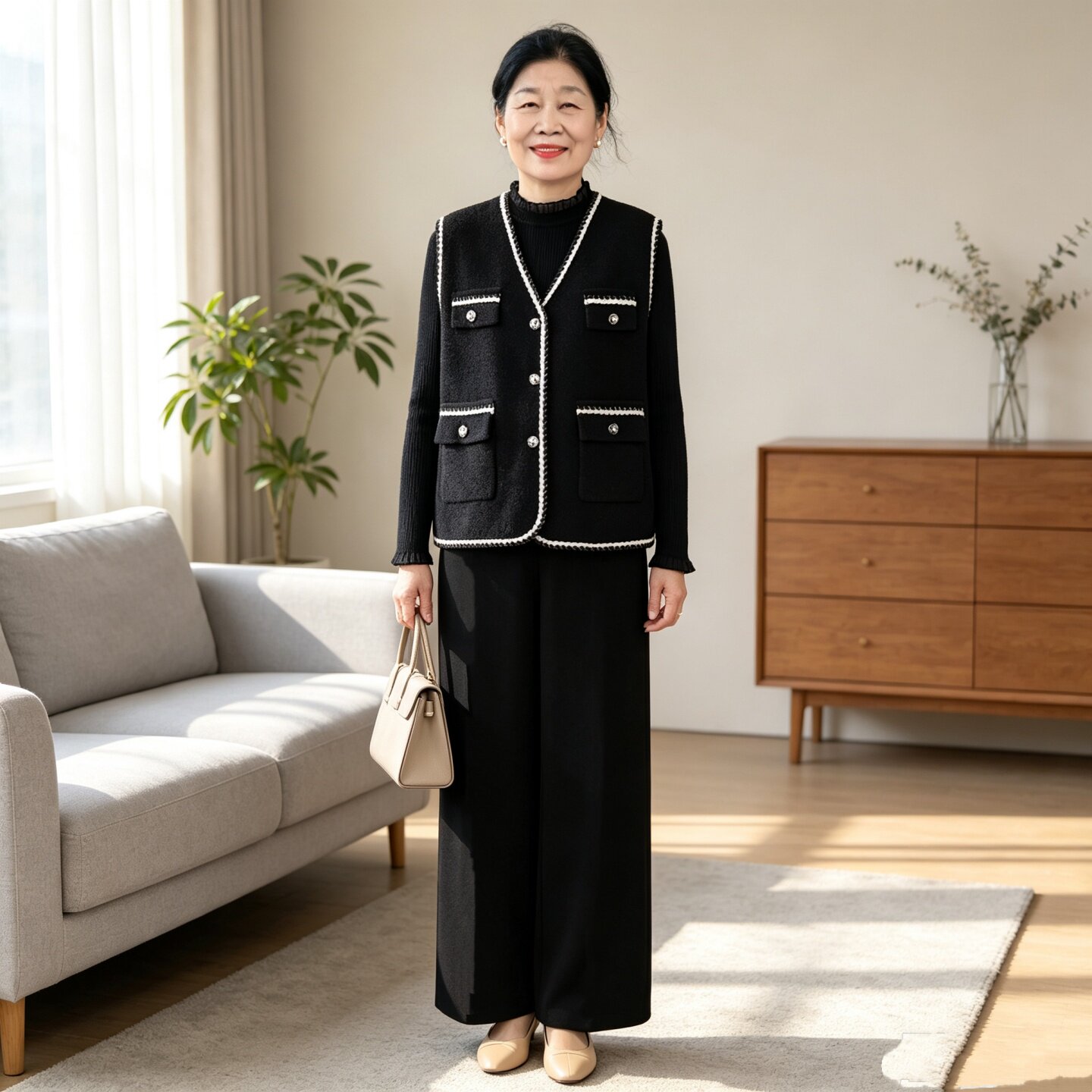 时尚妈妈装春秋小香风马甲三件套