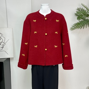 马年本命年妈妈冬季双面羊毛呢外套短款洋气中年女士春秋呢子大衣