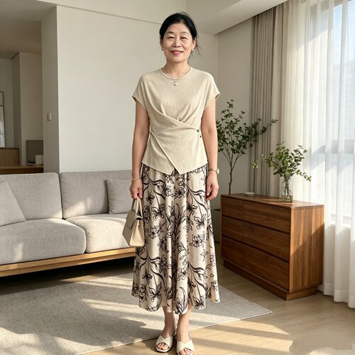 年轻妈妈收腰短袖印花阔腿裤套装