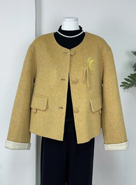国风高贵双面羊毛短款外套女秋冬